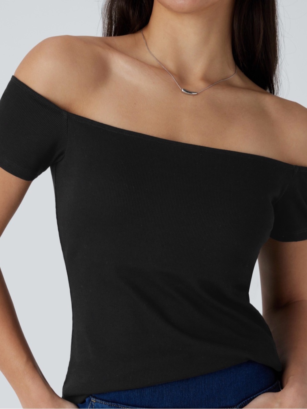 Halara Ribbed Knit Off Shoulder Short Sleeve 2-in-1 Top - NWT Black Size S